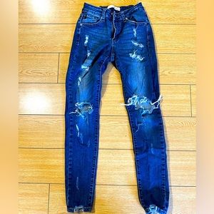 KanCan Dark Blue Distressed Skinny Jeans - Size 3